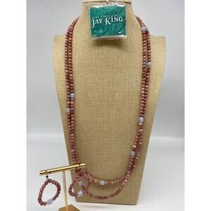 Jay King DTR Mine Finds Necklace & Earrings Angel Skin Coral Blue Lace Agate 58"